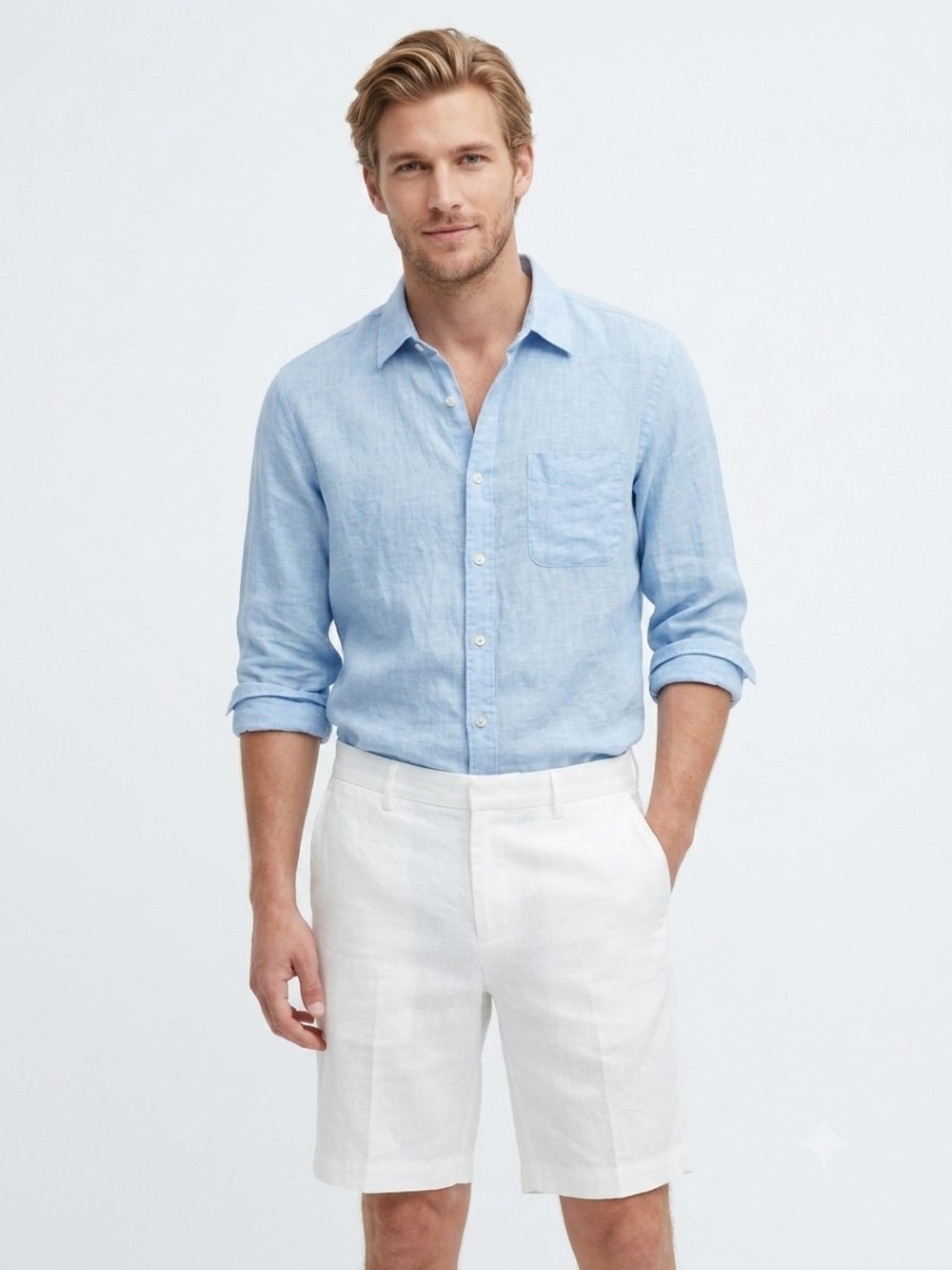 Uniqlo Men's Light Blue 100% Linen Long Sleeve Button Up Shirt Size M